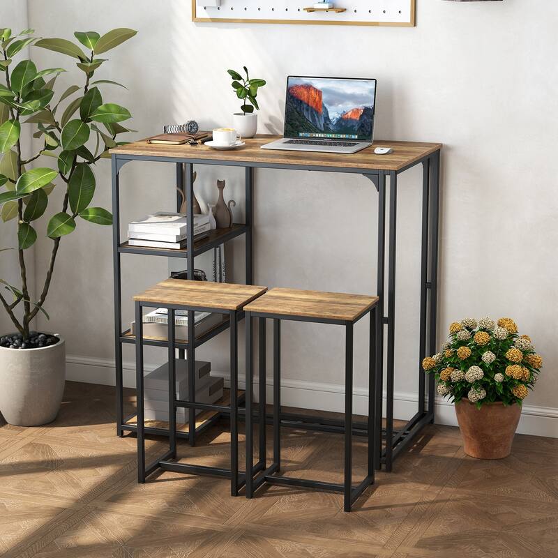 Gymax 3-Piece Bar Table Set 2 Person Dining Furniture Set w/2 Stools 3