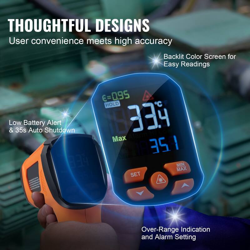 Infrared Thermometer with Adjustable Emissivity for Metal Smelting/Cooking/Pizza Oven/Engine(Not for Human)