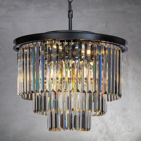 slide 2 of 4, CraftHome Modern Tier Fringe Crystal Chandelier in Black