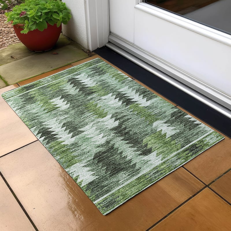 Machine Washable Indoor/ Outdoor Chantille Boho Moroccan Rug - Olive - 1'8" x 2'6"
