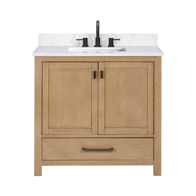 Avanity Modero 37 in. Vanity Combo in Matte Black finish and Cala White Engineered Stone Top