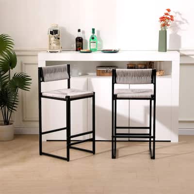 Set of 2 Hand Weave Counter Stool with Footrest for Kitchen Island