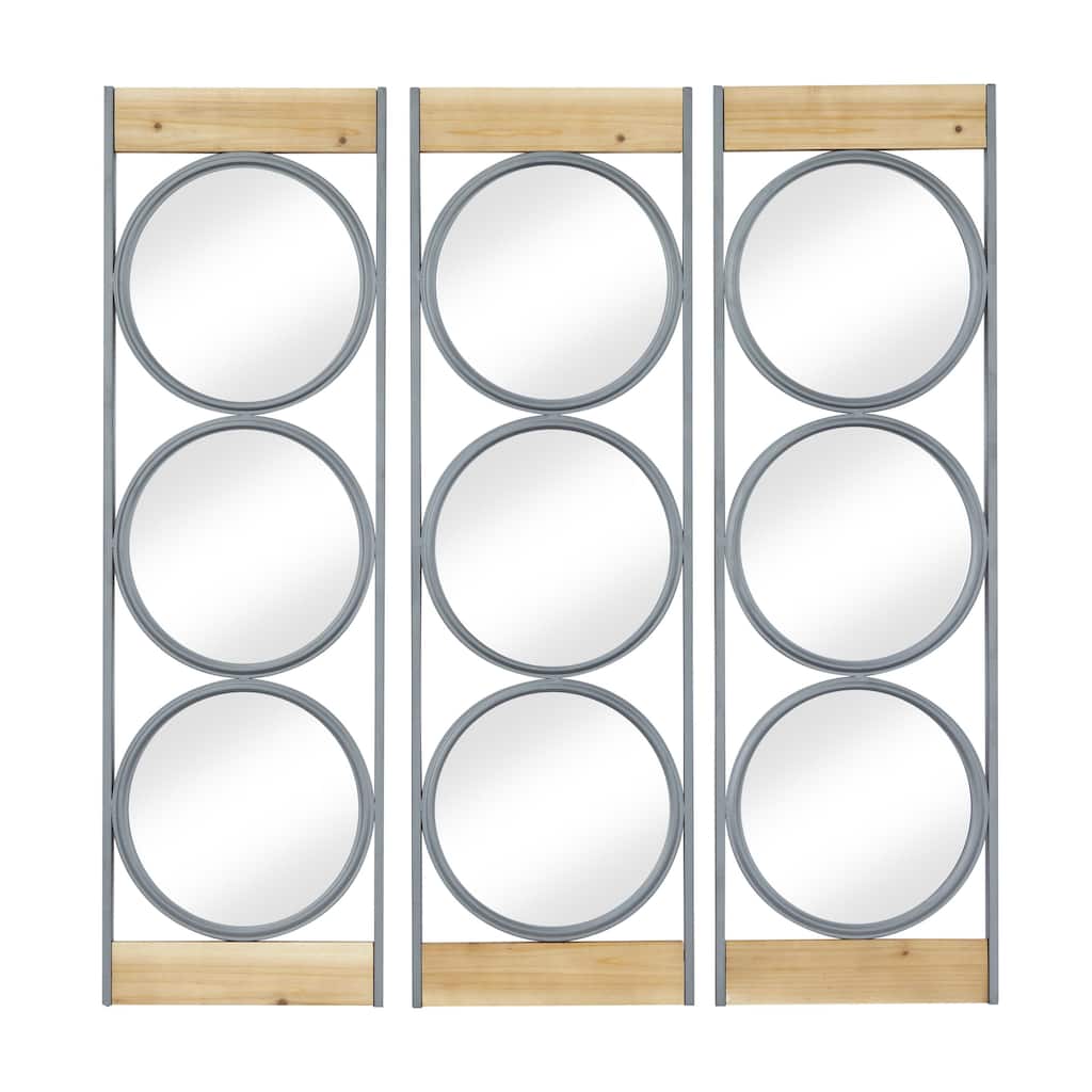 Metal Wall Mirror with Wood Accents - Set of 3 Black - Roche River Decor