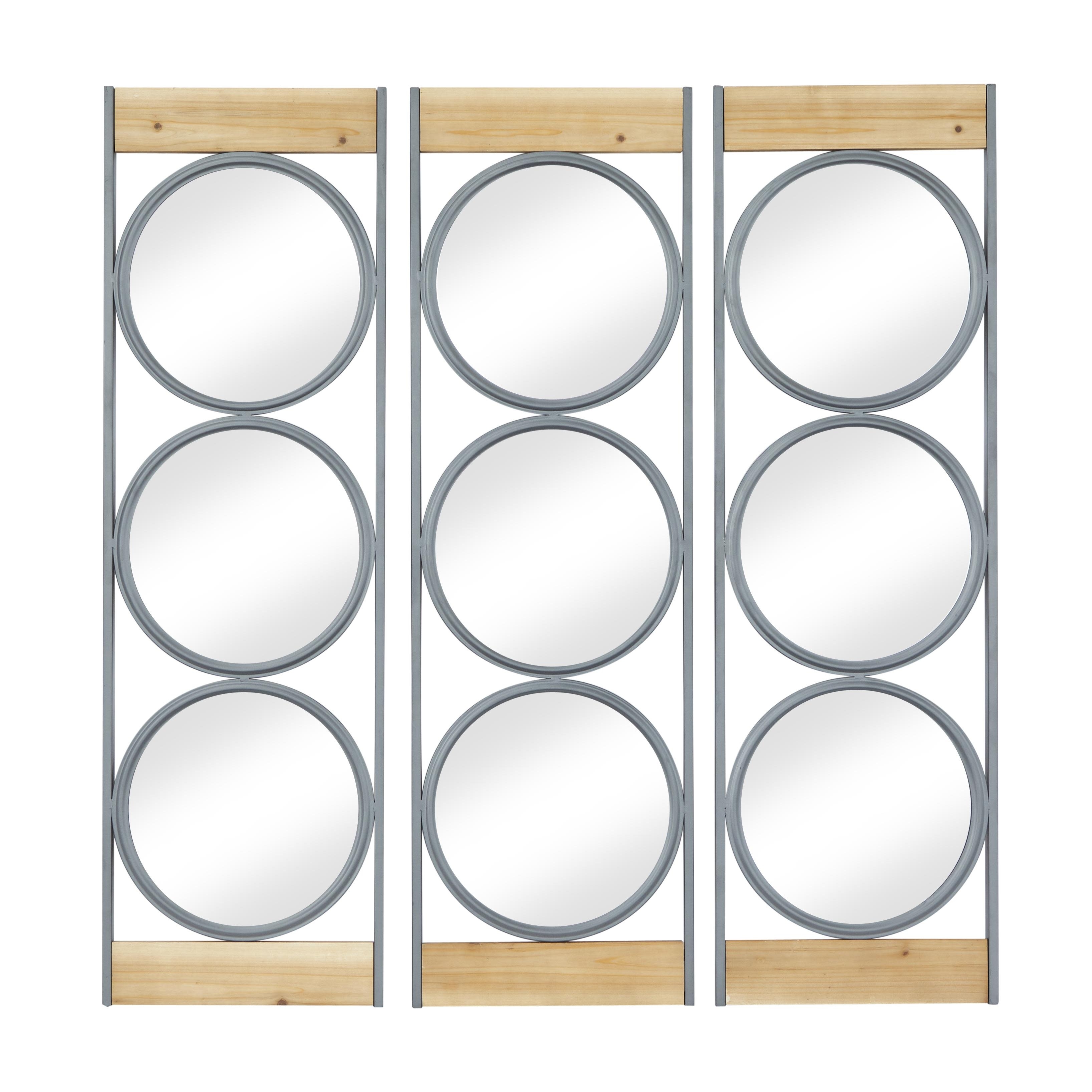 Metal Wall Mirror with Wood Accents - Set of 3 Black - Roche River Decor