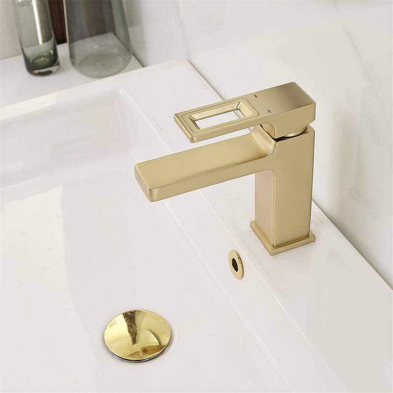 Single Handle Bathroom Faucet with Drain Set 1 Hole Brass Modern Waterfall Bathroom Sink Basin Vanity Faucets