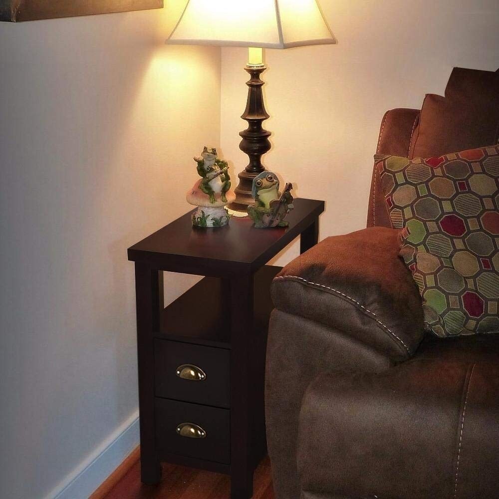 Shop Chairside End Table With 2 Drawer And Shelf Narrow Nightstand For Living Room Reddish Brown Overstock 25429793