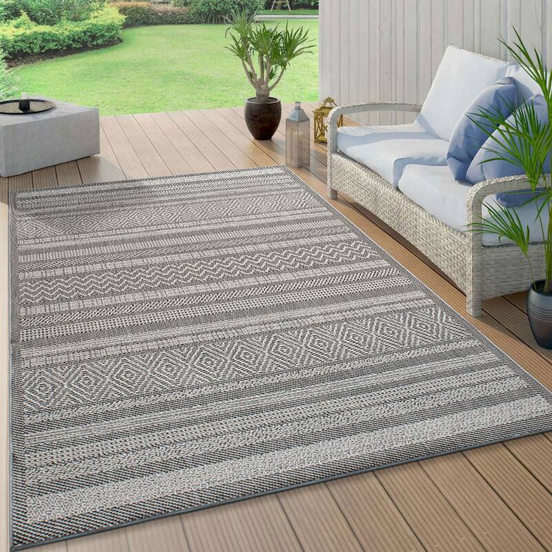 Contemporary Bohemain Stripes Indoor/Outdoor Flatweave Waterproof Backyard Patio Area Rug