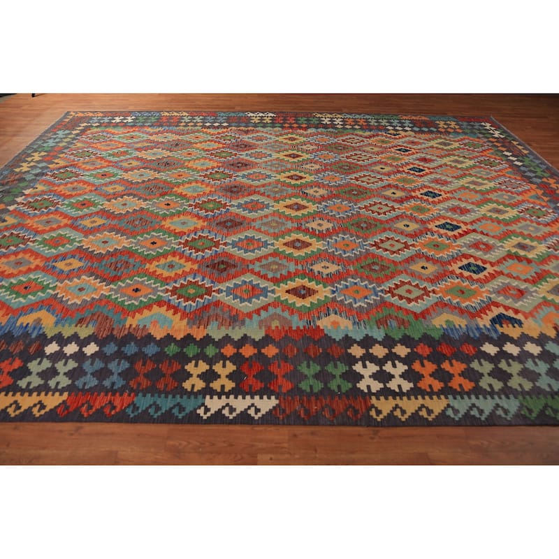 Kilim Area Rug Hand-Woven Living Room Wool Carpet - 10'0"x 13'1"