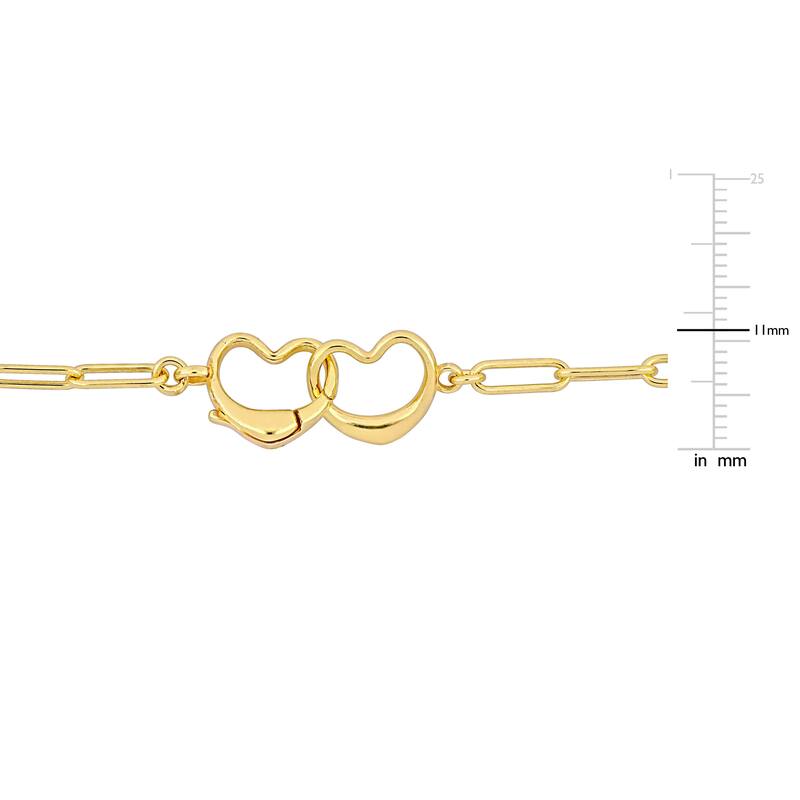 Miadora Paper Clip Link Bracelet with double heart clasp in Yellow Sterling Silver
