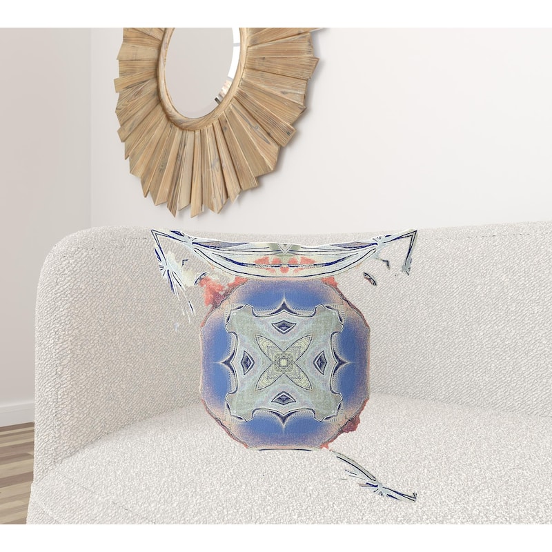 HomeRoots 26" X 26" Cream And Blue Blown Seam Geometric Indoor Outdoor Throw Pillow - 26.00' X '5.00' X '26.00