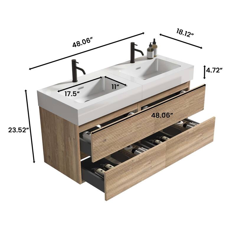 GDFStudio - Grace Wall-Mounted Bathroom Vanity with Engineered Quartz Sink & Soft Close Drawers, without Drainage and Faucet
