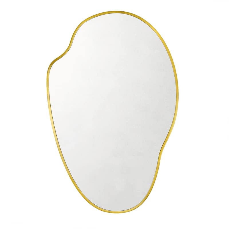 TEHOME Vallia Brushed Gold Asymmetrical Irregular Wall Mirror ,22''x 34'' Unique Brass Frame Wall Mounted Mirror for Bathroom