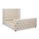preview thumbnail 10 of 16, Geneva Curved Wing Upholstered Platform Bed with Headboard Light Beige Linen - Queen