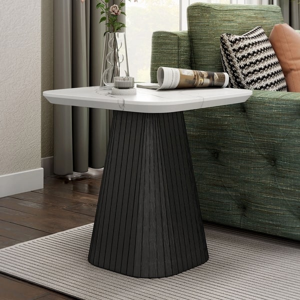 slide 2 of 9, Furniture of America Tonix Modern White and Black Square Faux Marble Top End Table Black