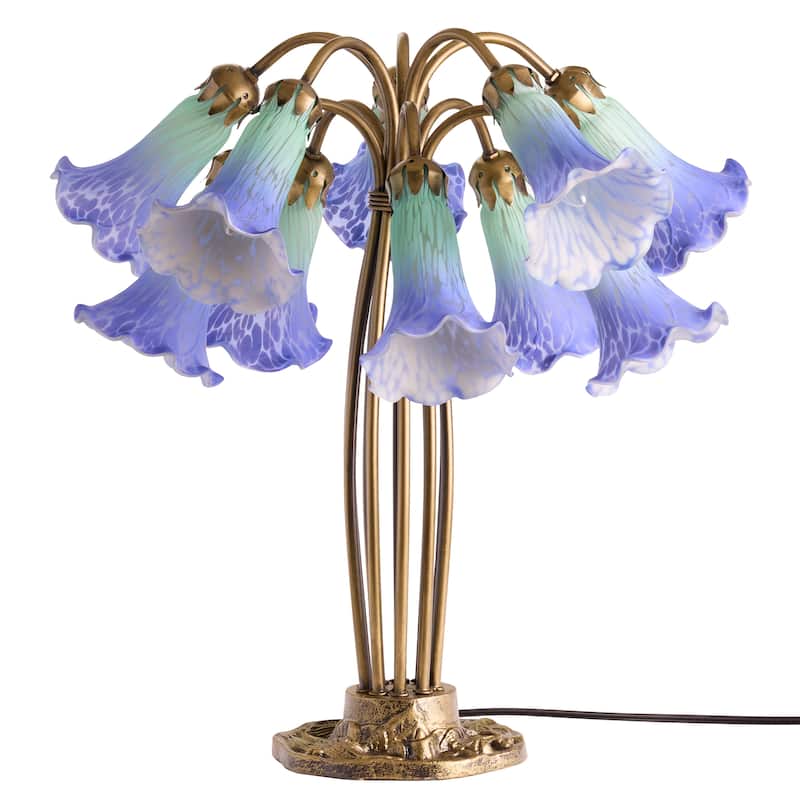 21.5-inch Antique Brass and Hand Blown Glass 10 Lily Downlight Table Lamp - 20.25" x 20.25" x 21.5"
