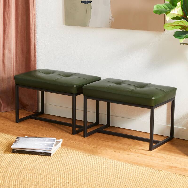 Glitzhome Set of 2 24"W Modern PU Leather Button-tufted Ottoman Foot stool