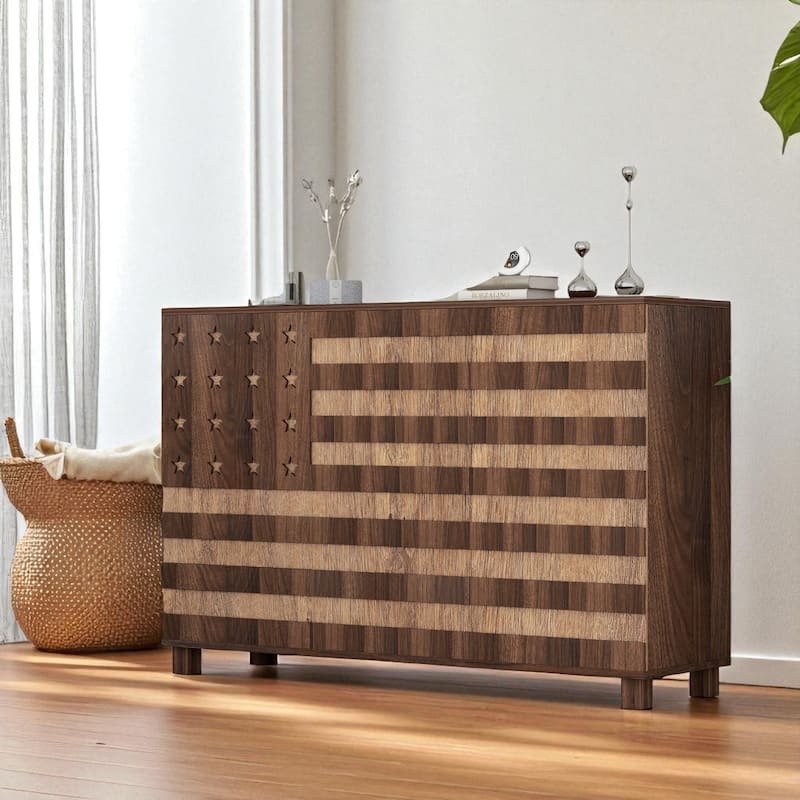 55" Hand-Carved Buffet Sideboard Cabinet with Storage, 2 Drawers and 3 Doors, Coffee Bar Console with Adjustable Shelves