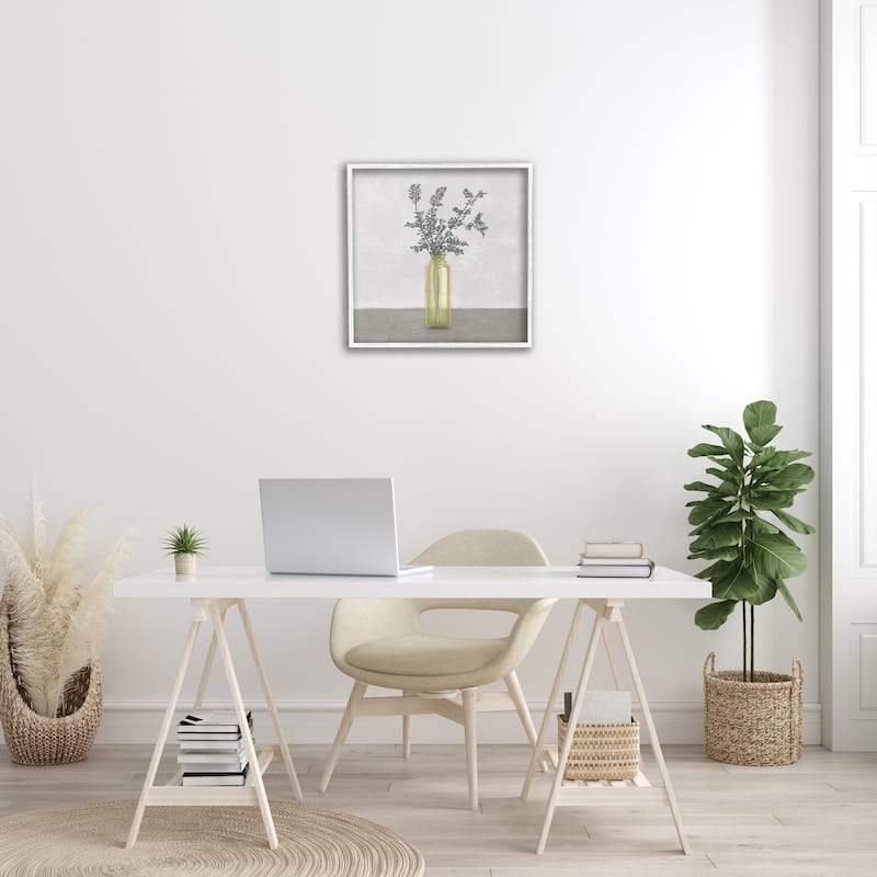 Stupell Plant in Vase Neutral Grey Design Framed Giclee Art Design By Ziwei Li