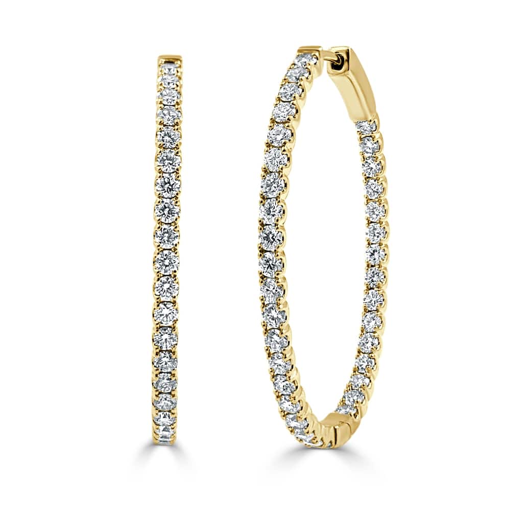 Joelle Collection Diamond Oval 2.28 CT TDW Hoop Earrings 1.5" 14K Yellow Gold
