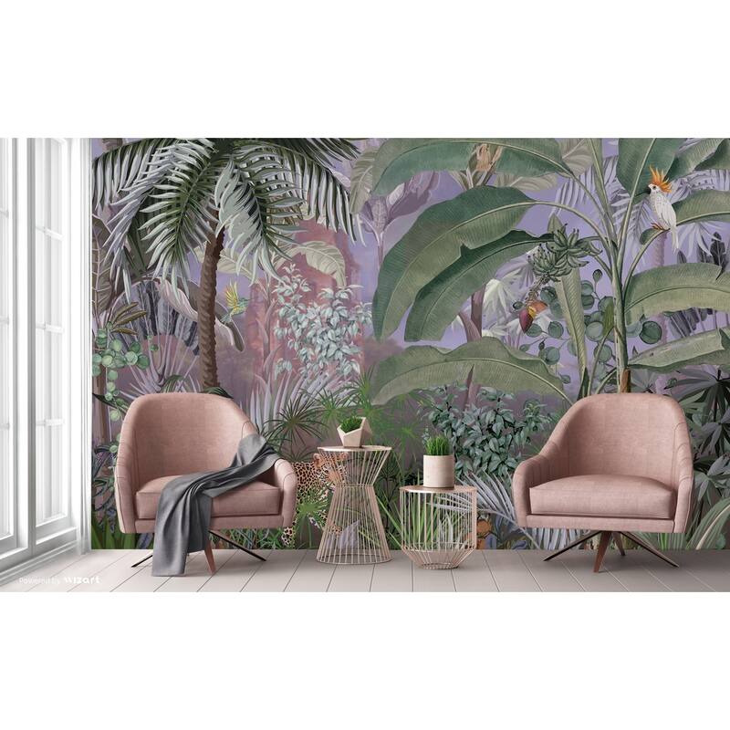 Jungle Adventure Vibrant Wildlife Wallpaper Mural with Lush Greenery