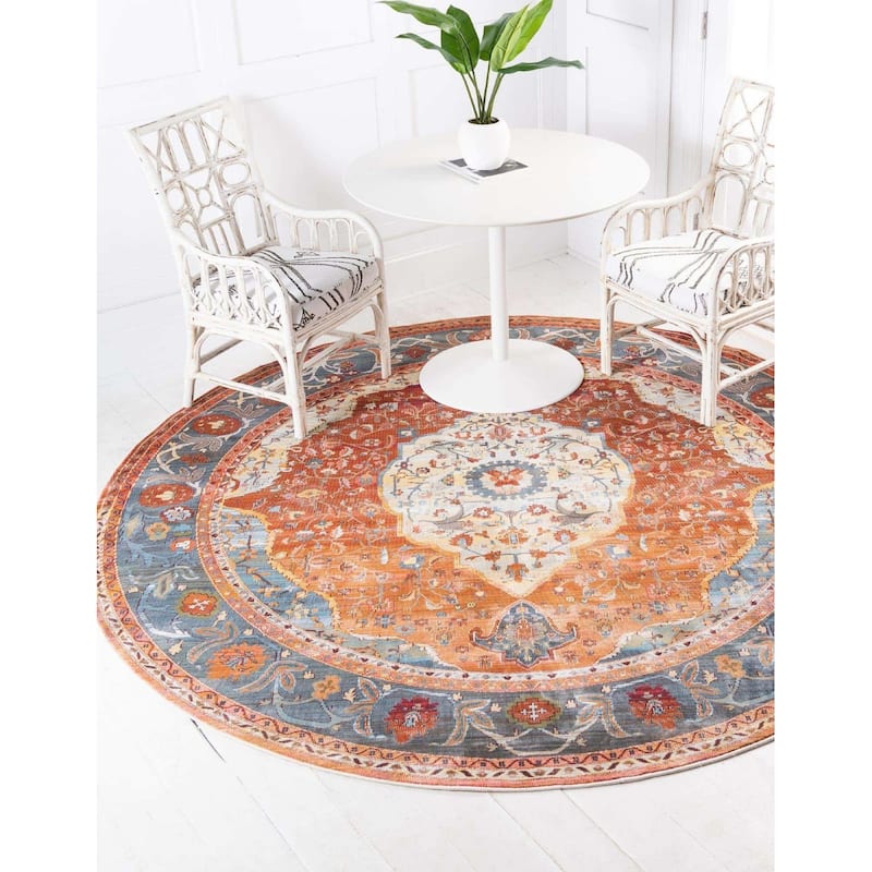 Traditional Samana Collection Area Rug - 5'5" Round - Rust Red