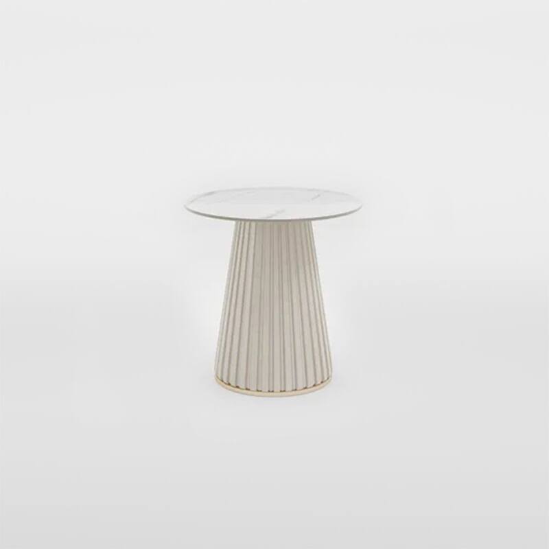 14.96" Modern Light Luxury Side Table, Glossy Sintered Stone Tabletop, Metal Base, White