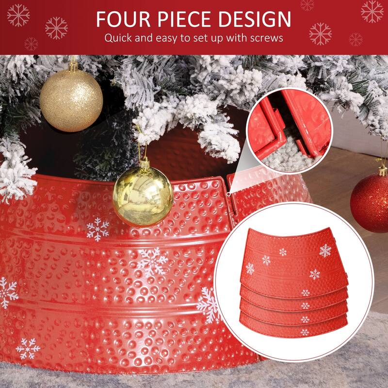 26" Red Christmas Tree Collar with Snowflake Design and Metal Base Cover for Holiday Decor - 26" x 9" H