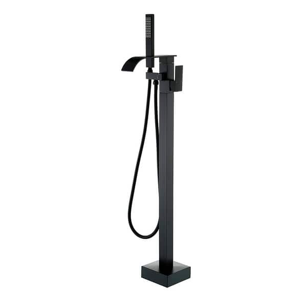 slide 2 of 15, Floor Mount Tub Faucet With Hand Sprayer Freestanding Roman Bathtub Faucet Modern Waterfall Tub Filler Trim With Handheld Showe Matte Black
