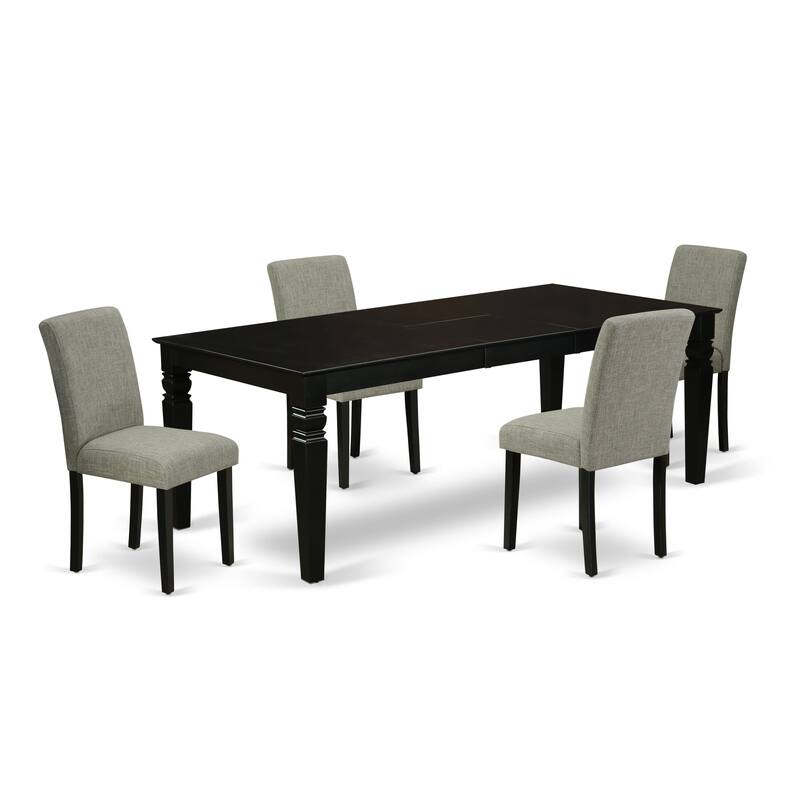 East West Furniture Dining Room Furniture Set- a Rectangle Wooden Table and Shitake Linen Fabric Chairs, Black (Pieces Option)