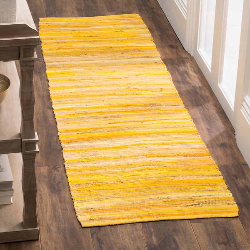 SAFAVIEH Handmade Rag Rug Sevim Casual Stripe Cotton Rug - 2'3" x 8' Runner - Yellow/Multi - Runner