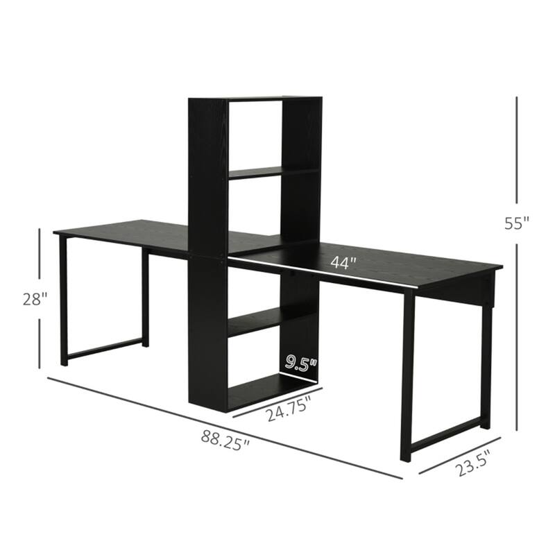 Particleboard Steel Dual Work Desk with 4-Tier Bookshelf