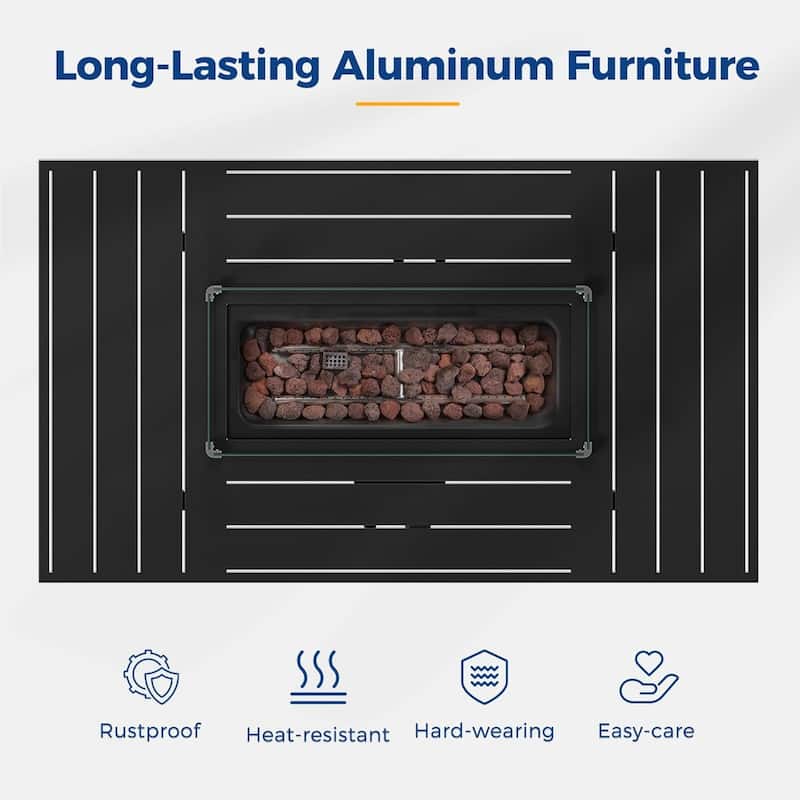 54.3" Patio Black Aluminum Fire Pit Table, 50000 BTU CSA Certified, Waterproof Cover