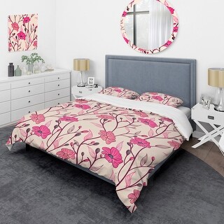 Covering Set Designart 'Pink Flowers and Leaf' Cabin & Lodge Duvet Cover Set - Bed ...