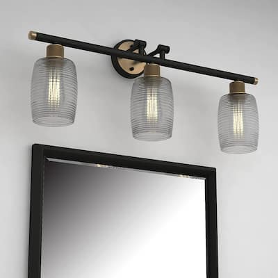3 Light Vanity Light in Black W/Antique brass with Clear Glass - W:29.61*H:12.36*E:7.40