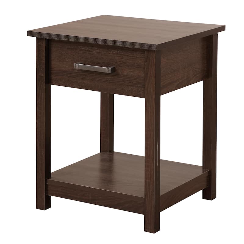 Modern 20-in Metal Hand Holder Shelf Wood Nightstand with Drawer