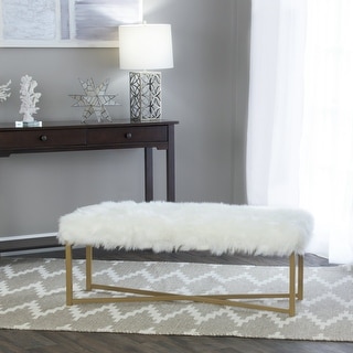 Silver Orchid Kelly Faux Fur White Rectangle Bench