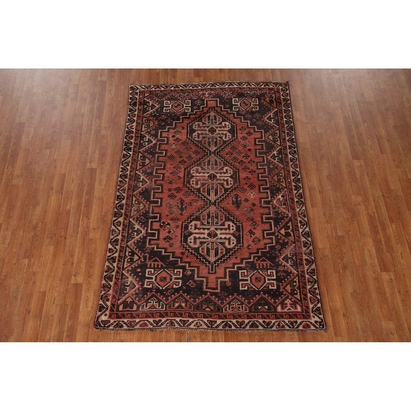 Hand-knotted Vegetable Dye Qashqai Persian Antique Area Rug - 5'0"x 7'7"