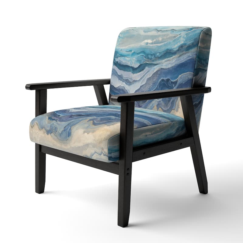 Designart "Coast Blue Sea Waves Watercolour" Upholstered Abstract Accent Chair - Modern Arm Chair For Bedroom