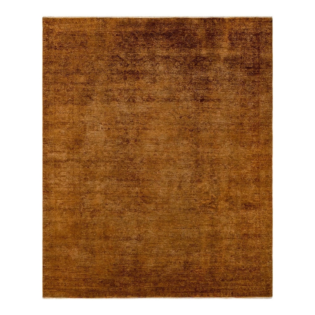 Overton Hand Knotted Wool Vintage Inspired Modern Contemporary Overdyed Gold Area Rug - 8' 1" x 9' 7"