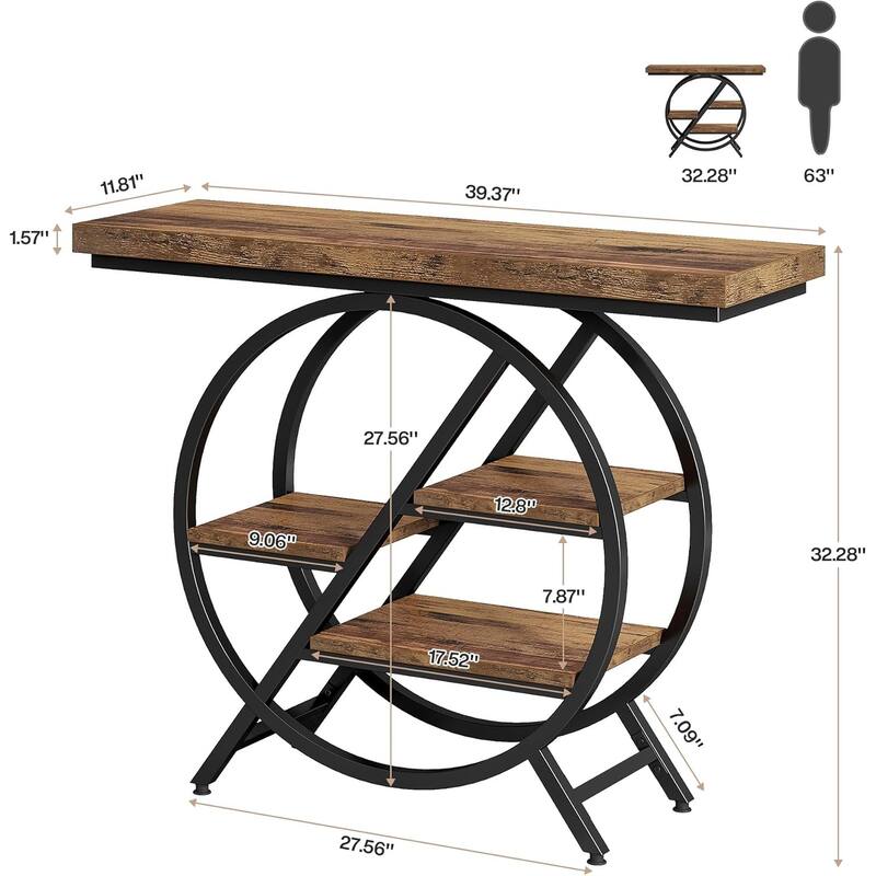 39.4" Industrial 4-Tier Entryway Console Table