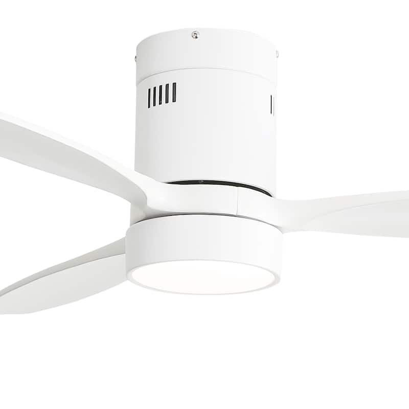 52 Inch Flush Mount Ceiling Fan Solid Wood Fan Blade Noiseless Reversible Motor Smart Remote Control With Light