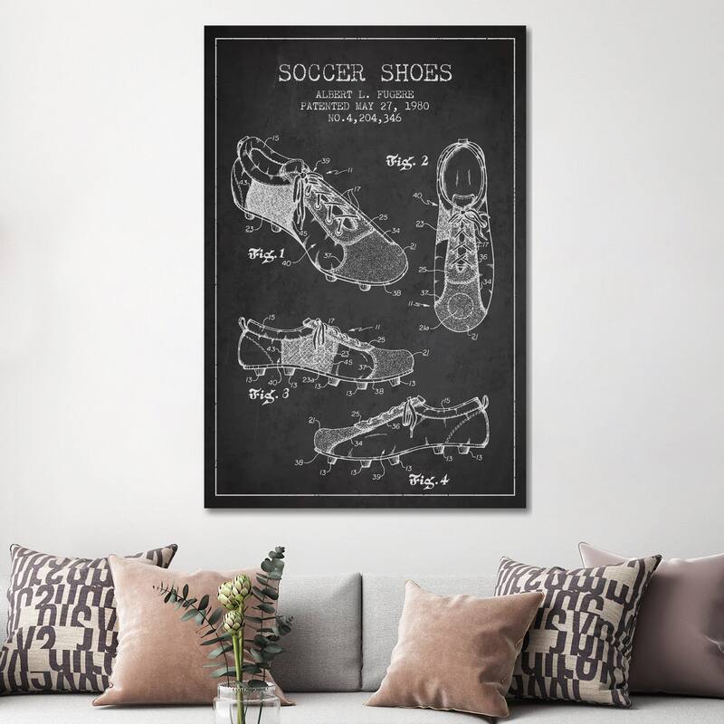 iCanvas "Soccer Shoe Charcoal Patent Blueprint" by Aged Pixel Canvas Print