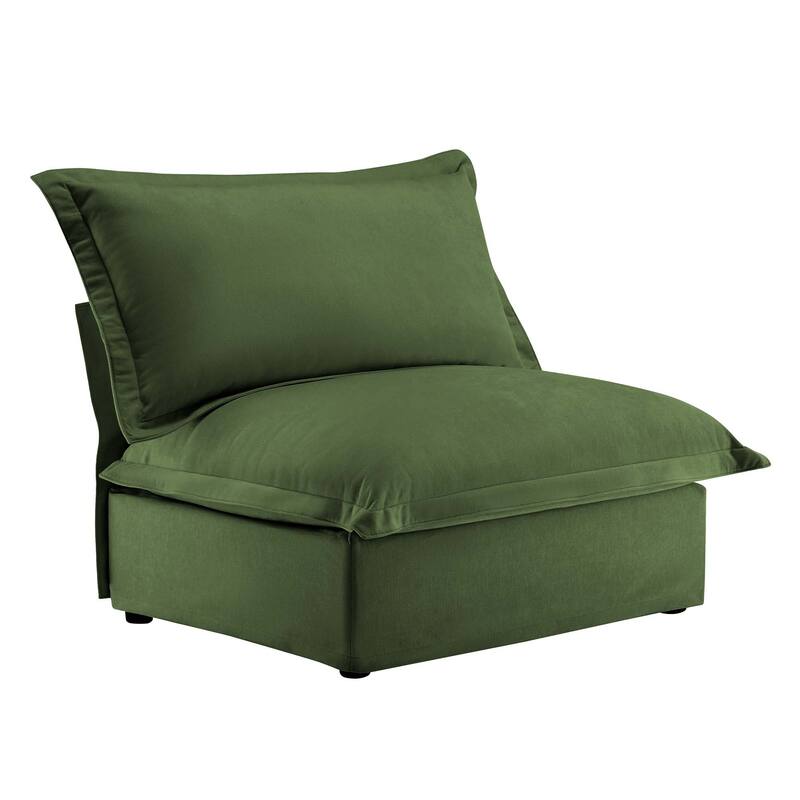 Armless Green Sofa in Chenille, 37x33x35 inches