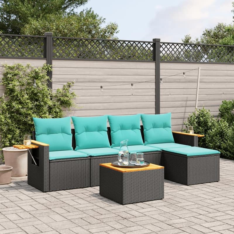vidaXL 6 Piece Patio Sofa Set with Cushions Black Poly Rattan (US only) - 21.7 x 21.7 x 14.6