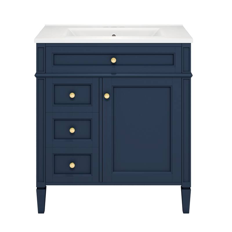 Single Sink Vanity for Bathroom, Modern Bathroom Storage Cabinet with 2 Drawers, Tip-out Drawer and Side Door Organizer