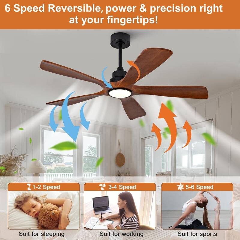 42/52 Inch Ceiling Fan,Electric Fan with Lights & Remote Control,Dimmable 3-Color LED