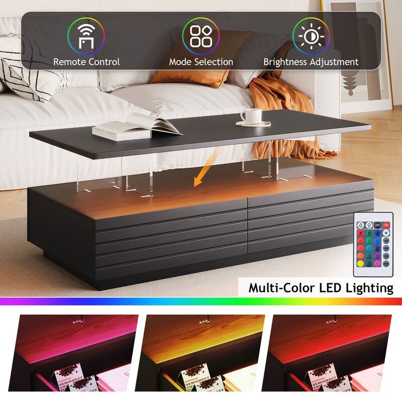 Modern Rectangular LED Lights Coffee Table