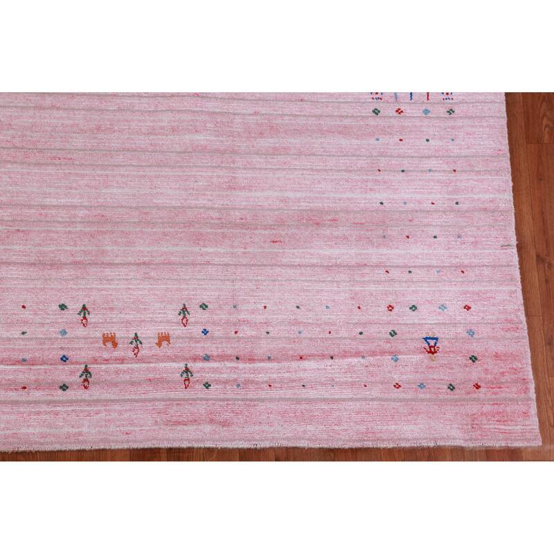 Hand Knotted Oriental 100% Wool Carpet Tribal Animal Pictorial Pink Gabbeh Area Rug - 9' 11'' X 9' 8''