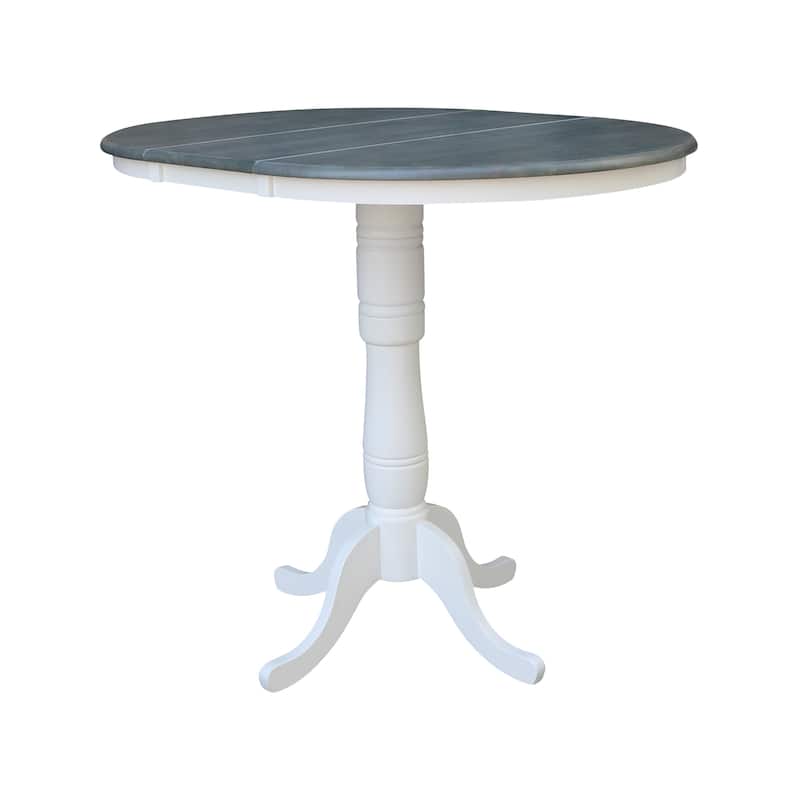 36" Round Top Pedestal Table With 12" Leaf - White/Heather Gray - N/A
