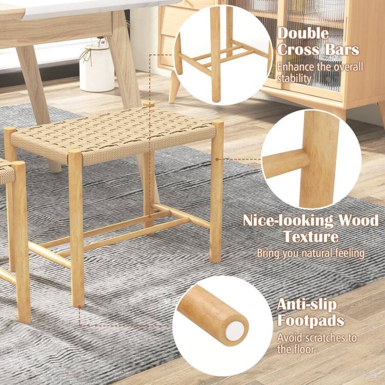 18 Inch Dining Stool Set of 2-Natural - 22" x 14" x 18" (L x W x H)